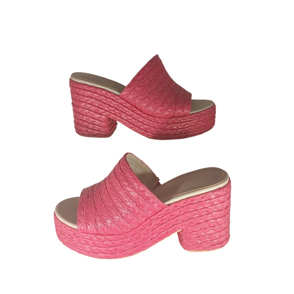 Woven Platform Mules 8 Pink Barbiecore Chunky Block Heel Sandals Retro Y2K Boho